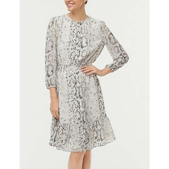 NEW J. Crew Dress Womens Size Medium Gray Snakeskin Balloon Sleeve Smocked Waist - Picture 1 of 10